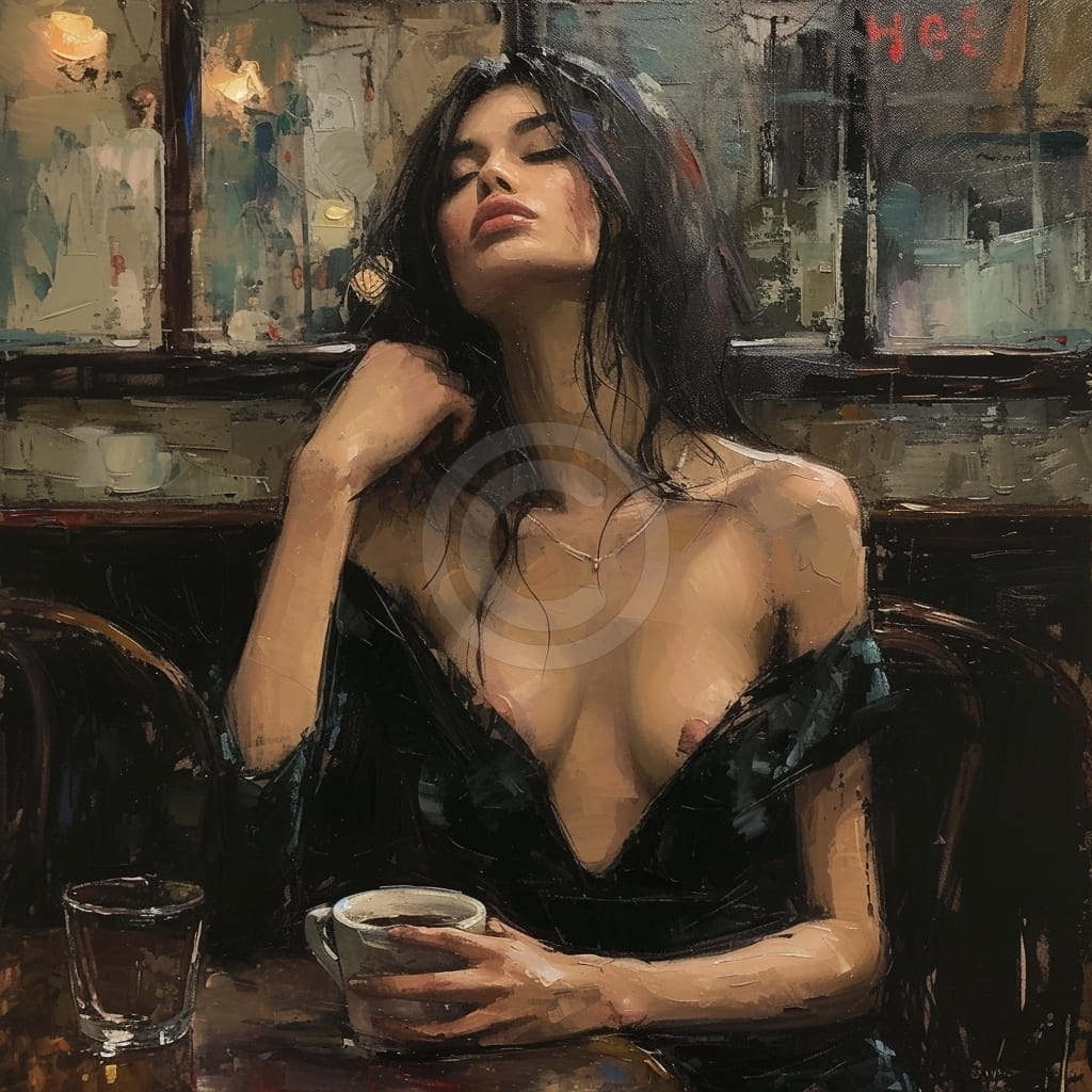 Tablou Femeie senzuala la cafenea