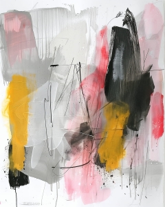 Pictura abstracta in rosu, galben si negru
