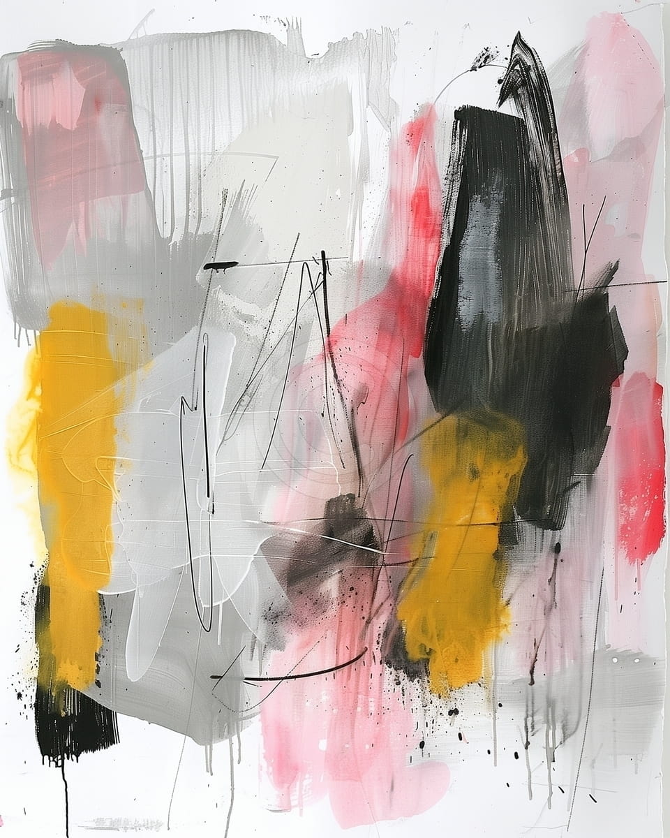Pictura abstracta in rosu, galben si negru