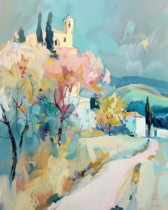 Sat mediteranean in lumina pastel