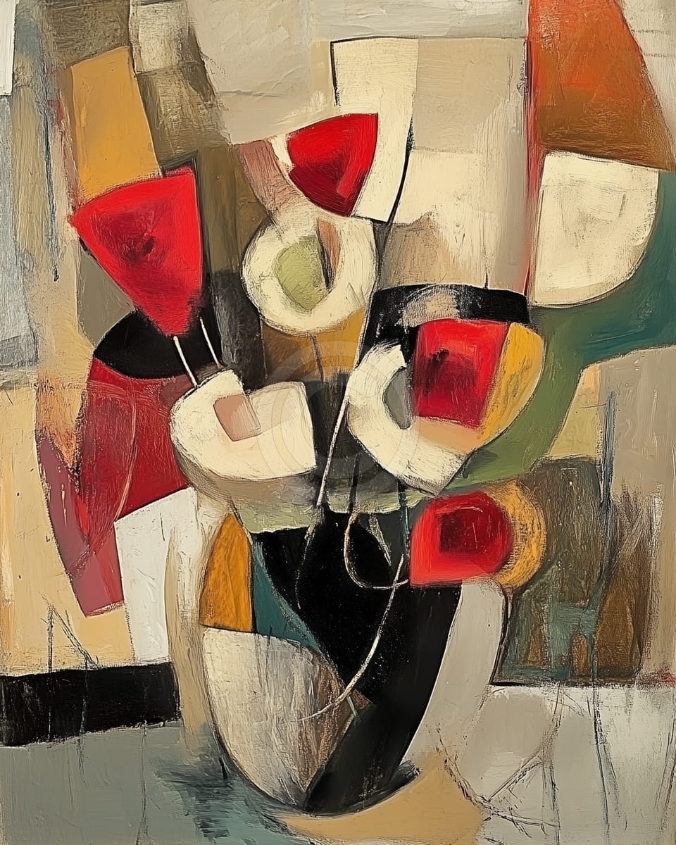 Flori rosii in stil cubist